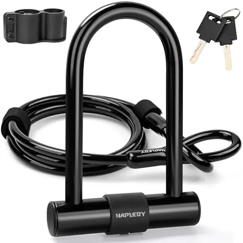 Hapleby black U-lock kit with a long steel cable, bracket, and straps