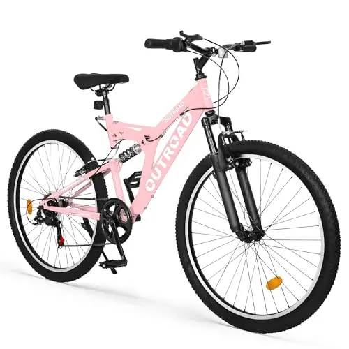 Max4out 26 inch pink mountain bike with dual suspension