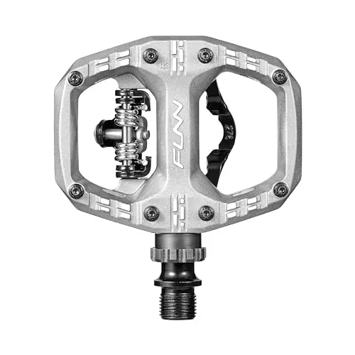Funn Clast silver dual-platform pedal with SPD clip on one side and pinned flat platform on the other