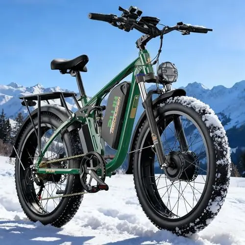 PUJH green dual-motor electric mountain bike with full suspension