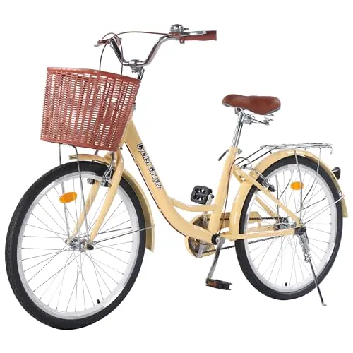 CYCLIST SAWYER 24-inch women's cruiser bike with basket and rear rack in yellow