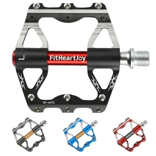 FitHeart Joy black CNC aluminum bike pedals with 12 removable pins