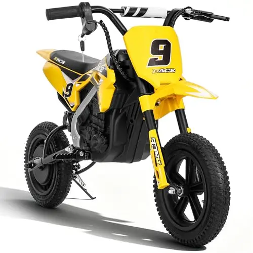 Letsgokid yellow electric dirt bike for kids ages 6-12