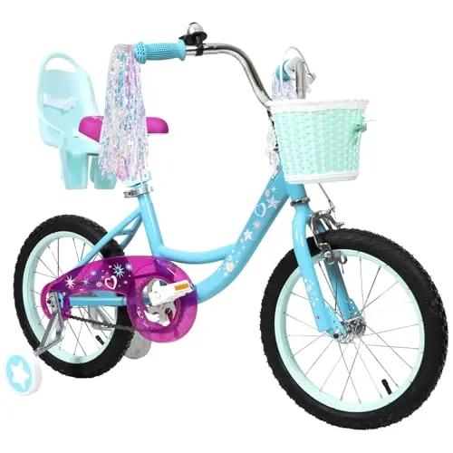 WEIZE 16-inch girls bicycle with basket, doll seat, and streamers