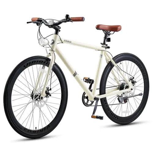 VIRIBUS retro cream hybrid bike with front and rear lights