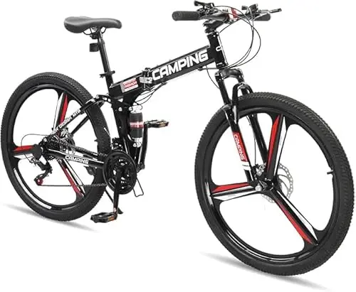 Ktaxon 26-inch black folding bike with unique three-spoke wheels