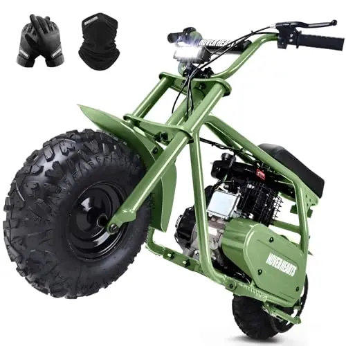 HOVER HEART green 99cc mini bike with LED light on trail